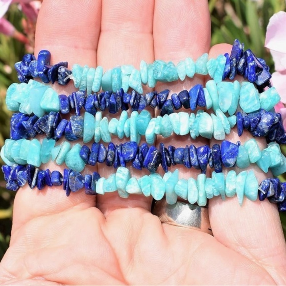Genuine Lapis Lazuli & Amazonite Beaded Stretch Bracelet!